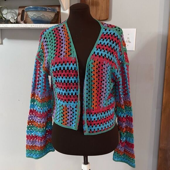 RD Style Sweaters - RD Style Buckle cardigan sweater loose knit colorful womens size large bell slee